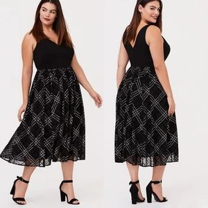 Torrid Black Ponte & Mesh Plaid Sparkle Glitter Midi Dress